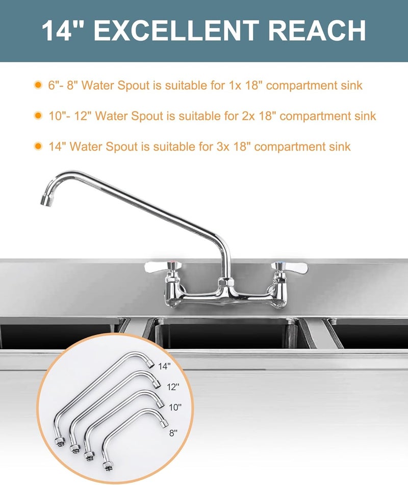IVIGA G3/4 Internal Thread Commercial Faucet Swivel Spout Replacement: 14“ Add-on Swing Nozzle Spout - Chrome Polished Spout Replacement Part For Commercial Kitchen Sink Faucet - 1.8gpm/ 2.2gpm Aerator - Image 5